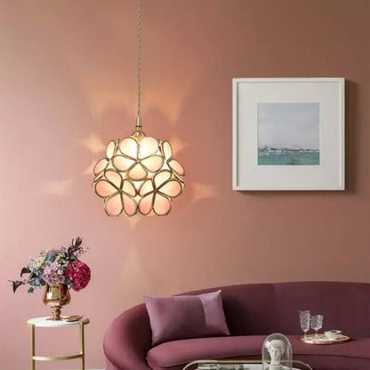 Hanglamp Bohemian met Glazen Bloemenkap en Messing Frame
