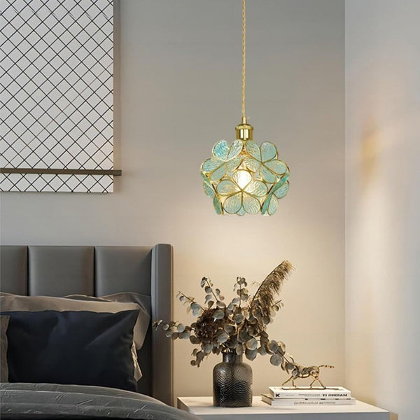 Hanglamp Bohemian met Glazen Bloemenkap en Messing Frame