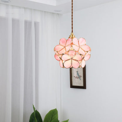 Hanglamp Bohemian met Glazen Bloemenkap en Messing Frame