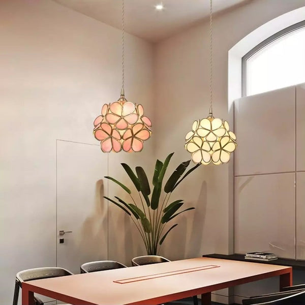 Hanglamp Bohemian met Glazen Bloemenkap en Messing Frame