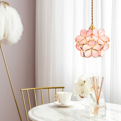 Hanglamp Bohemian met Glazen Bloemenkap en Messing Frame