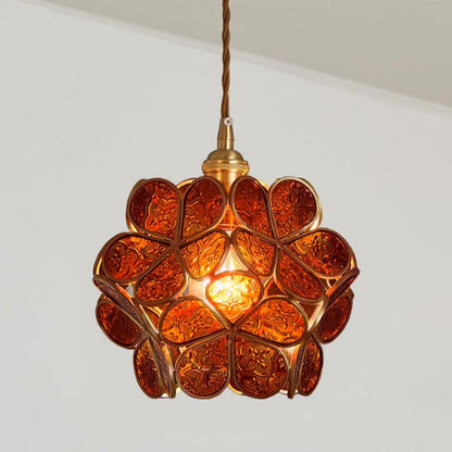 Hanglamp Bohemian met Glazen Bloemenkap en Messing Frame