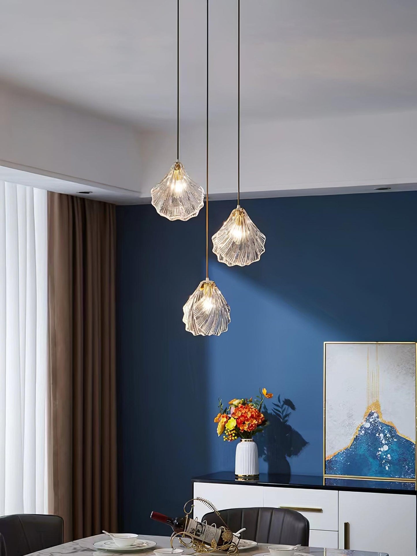 Hanglamp Bohemian met Glazen Schelpvormige Kap en Verstelbaar Snoer ##POS:23##
