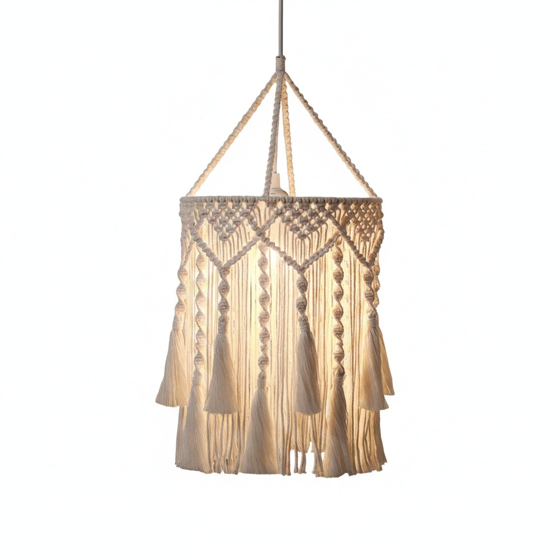 Hanglamp Bohemian met Macramé Lampenkap en Franjes