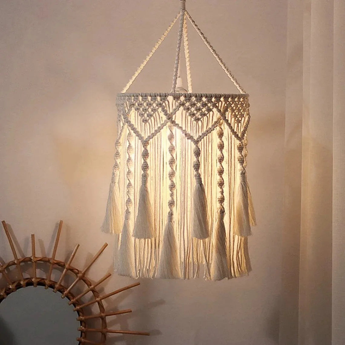Hanglamp Bohemian met Macramé Lampenkap en Franjes