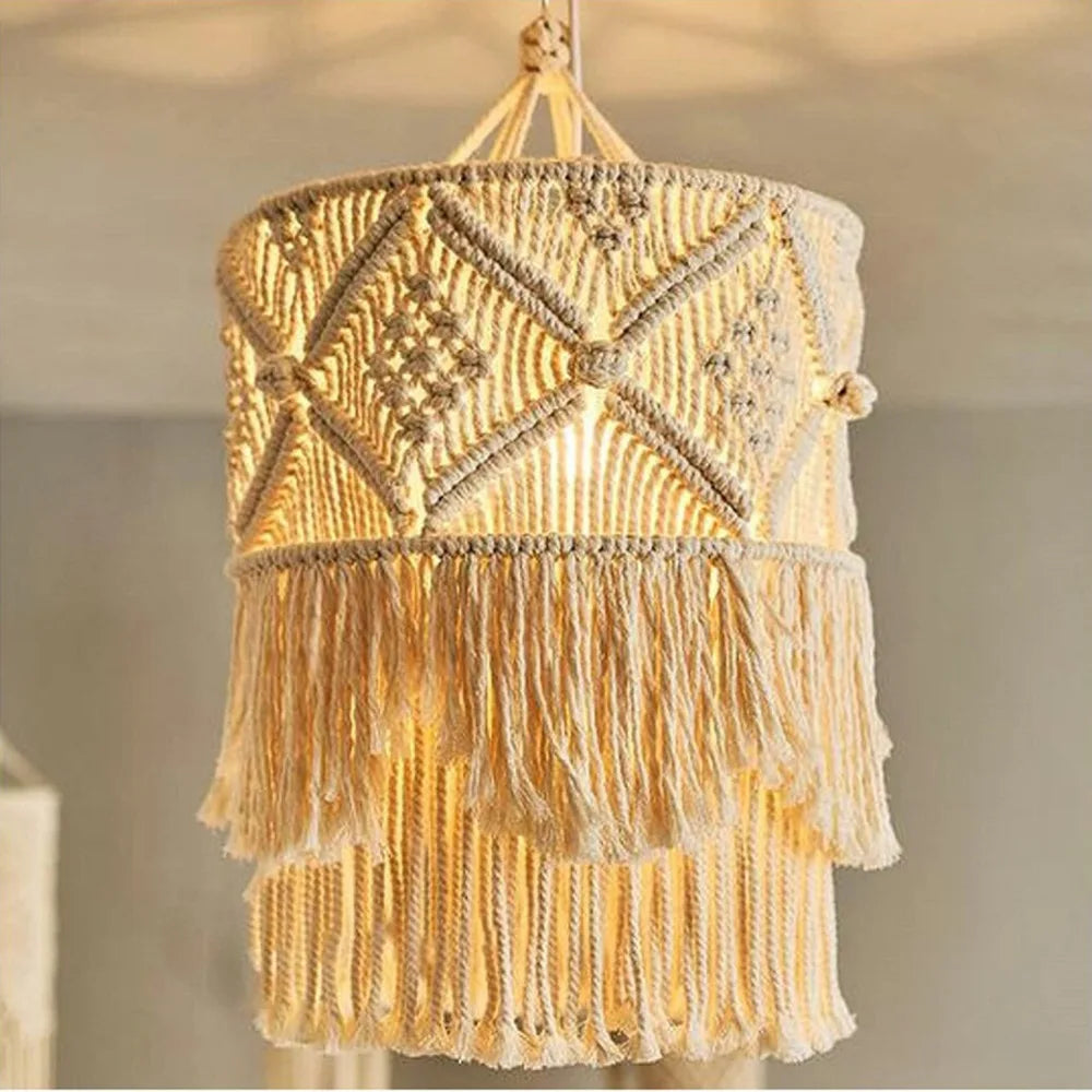 Hanglamp Bohemian met Macramé Lampenkap en Franjes