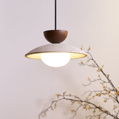 Hanglamp Bohemian met Travertine Kap en Houten Detail