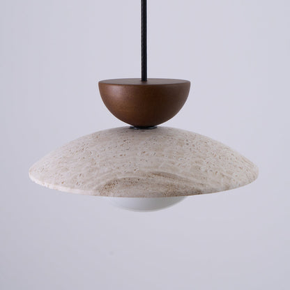 Hanglamp Bohemian met Travertine Kap en Houten Detail