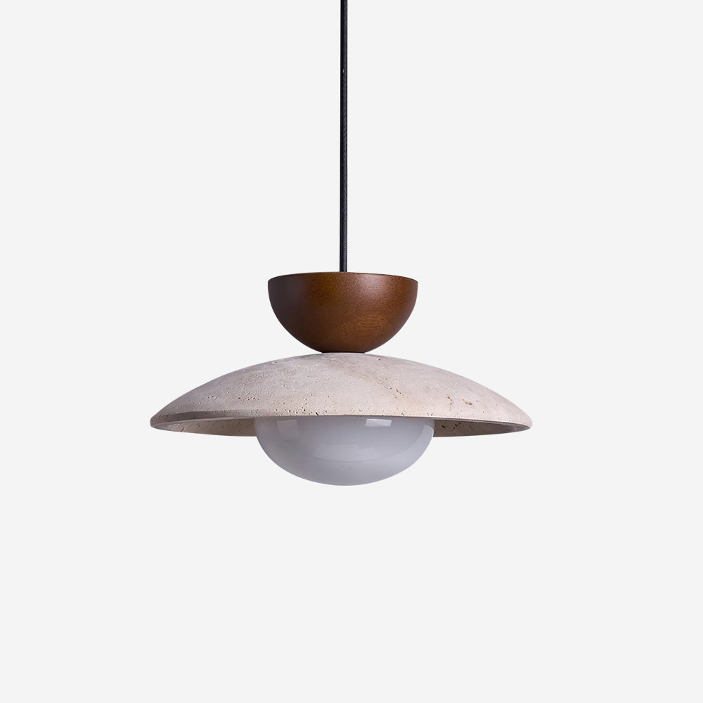 Hanglamp Bohemian met Travertine Kap en Houten Detail