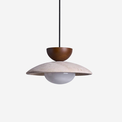 Hanglamp Bohemian met Travertine Kap en Houten Detail