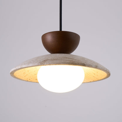 Hanglamp Bohemian met Travertine Kap en Houten Detail