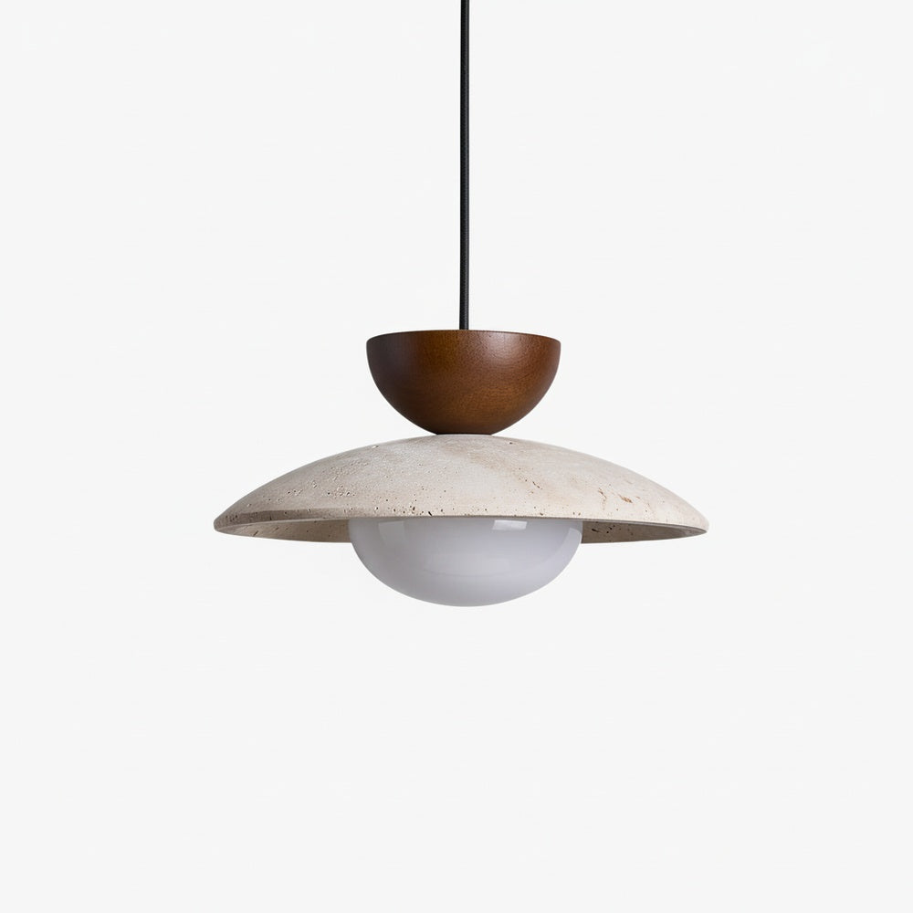Hanglamp Bohemian met Travertine Kap en Houten Detail