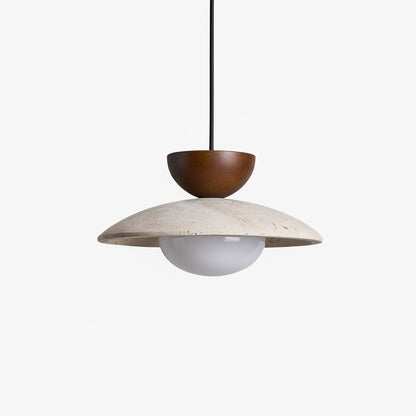 Hanglamp Bohemian met Travertine Kap en Houten Detail
