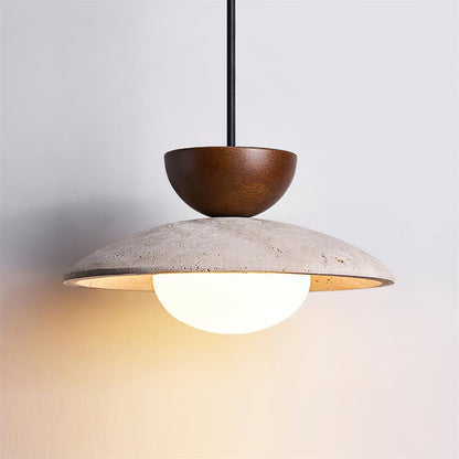 Hanglamp Bohemian met Travertine Kap en Houten Detail