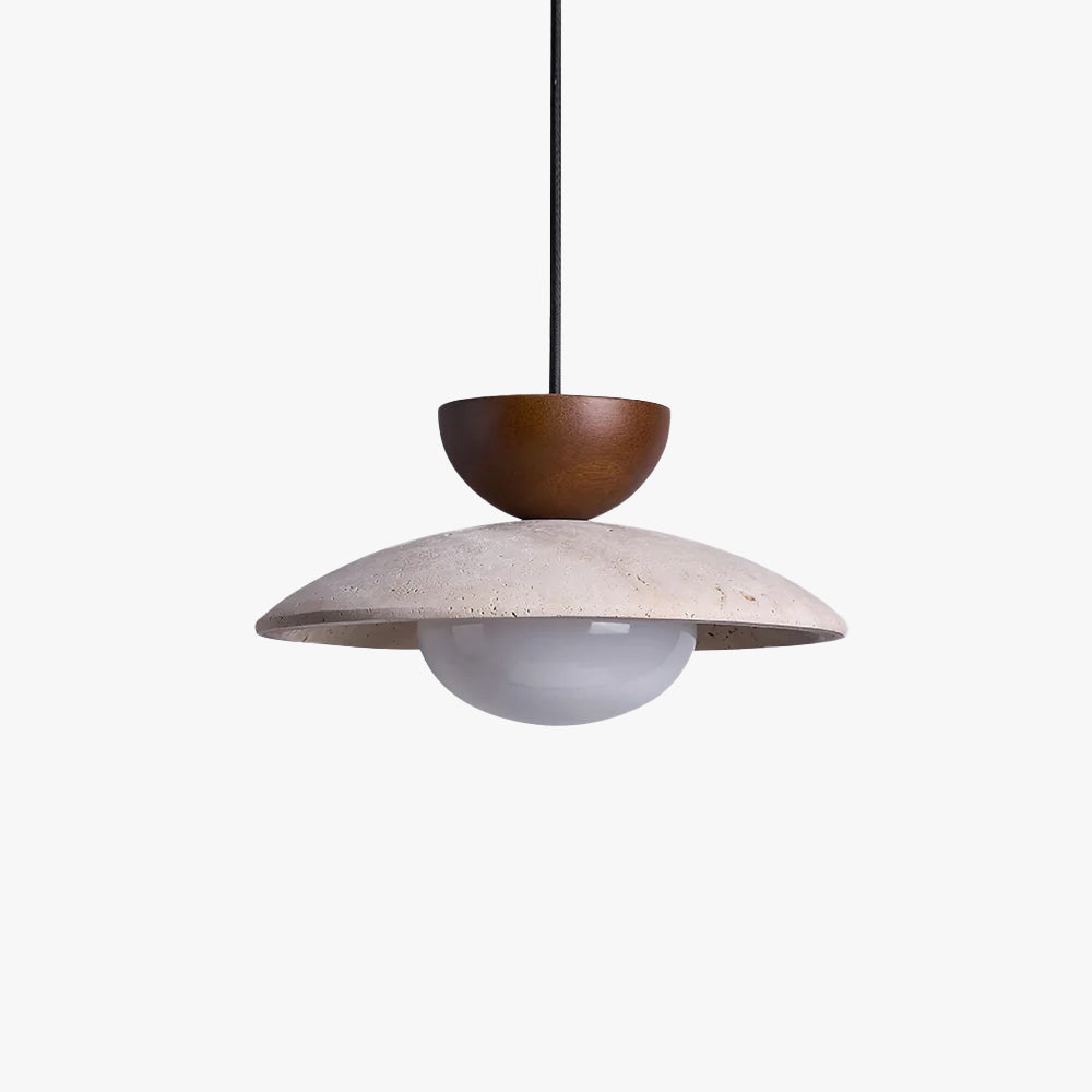 Hanglamp Bohemian met Travertine Kap en Houten Detail
