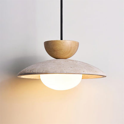 Hanglamp Bohemian met Travertine Kap en Houten Detail