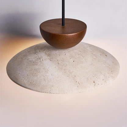 Hanglamp Bohemian met Travertine Kap en Houten Detail