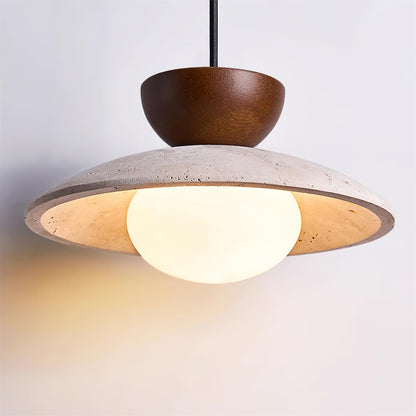 Hanglamp Bohemian met Travertine Kap en Houten Detail