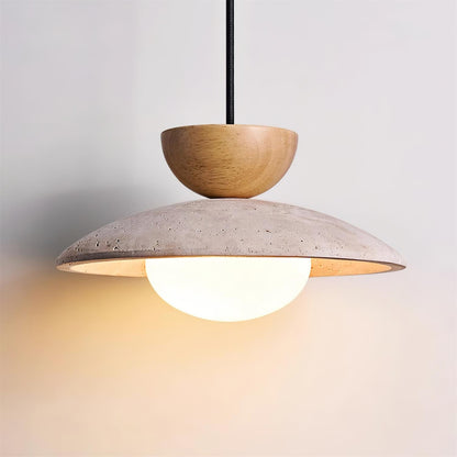 Hanglamp Bohemian met Travertine Kap en Houten Detail