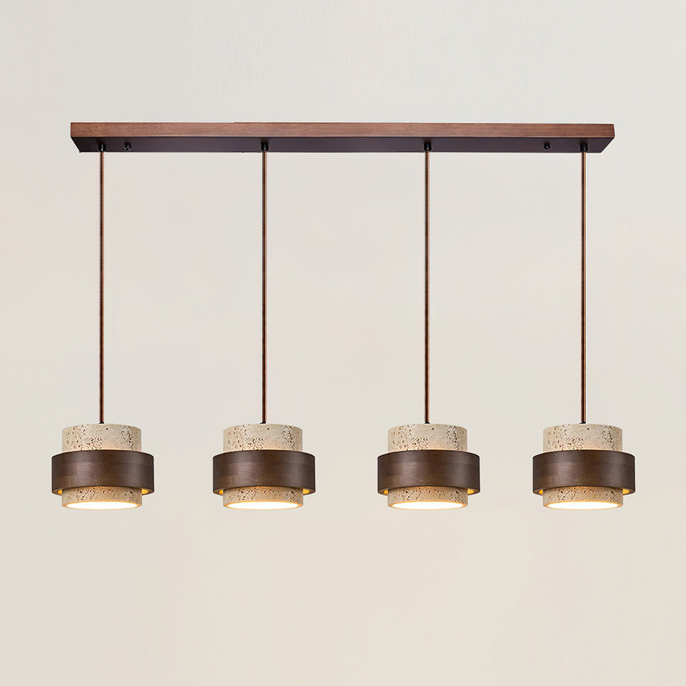 Hanglamp Bohemian met Travertine Kap en Houten Ring
