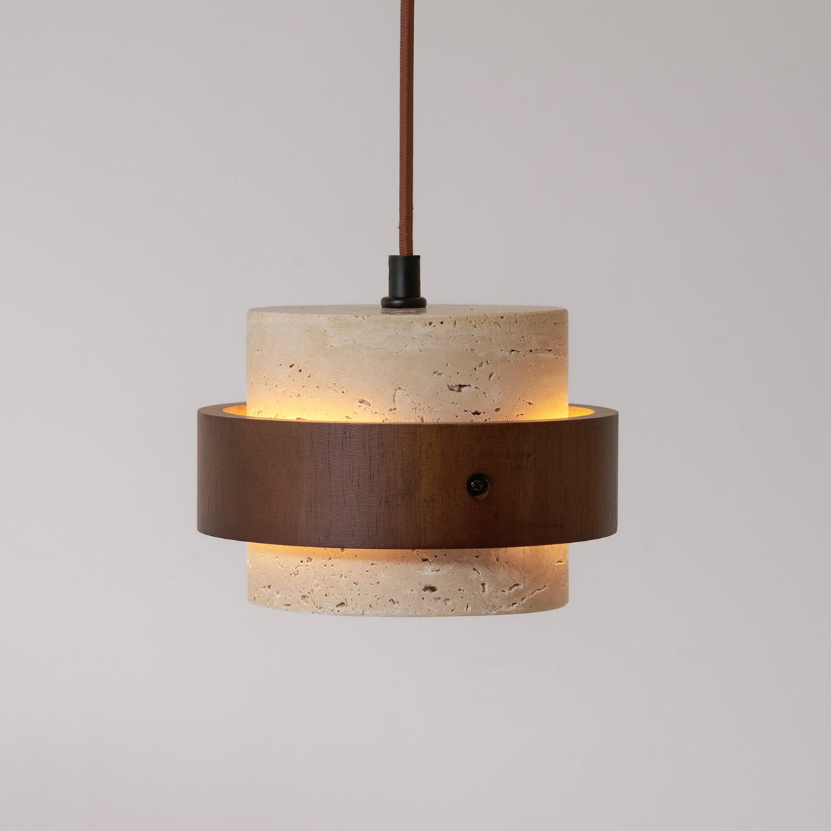 Hanglamp Bohemian met Travertine Kap en Houten Ring