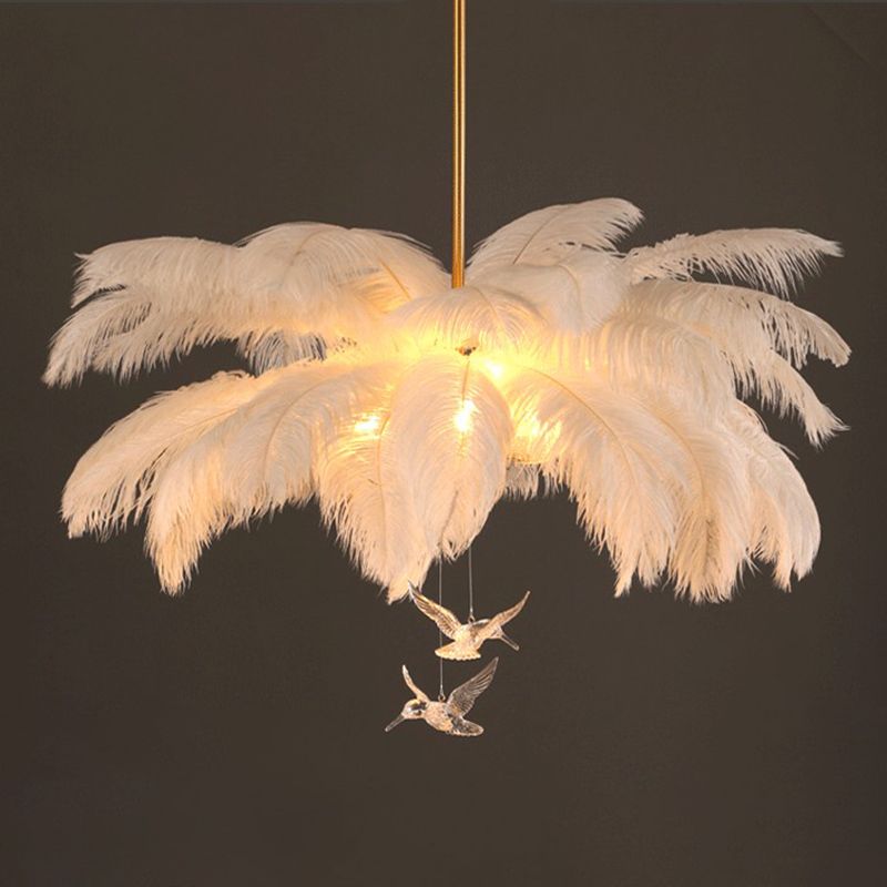 Hanglamp Bohemian met Veren Kap en Decoratieve Vogelhangers