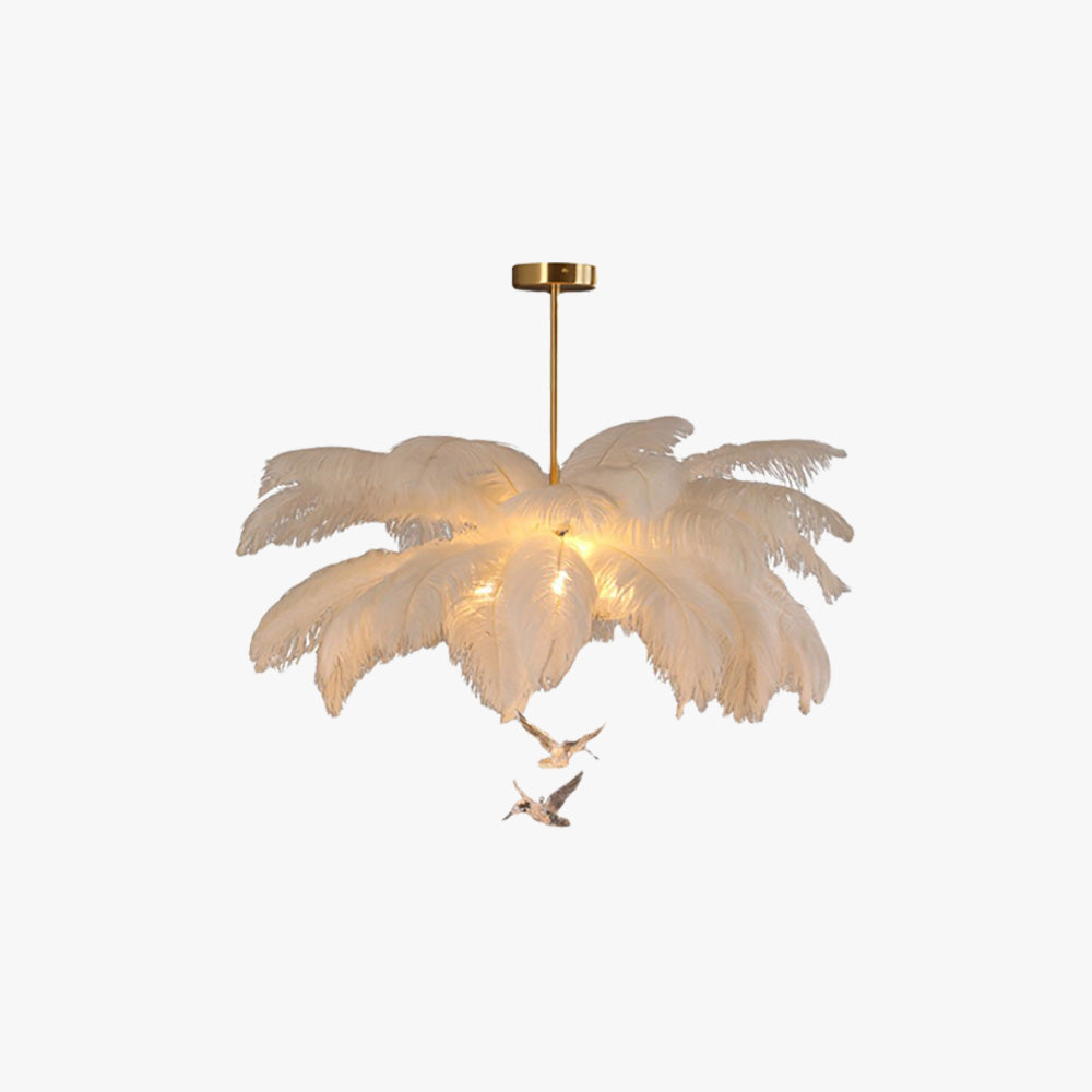 Hanglamp Bohemian met Veren Kap en Decoratieve Vogelhangers