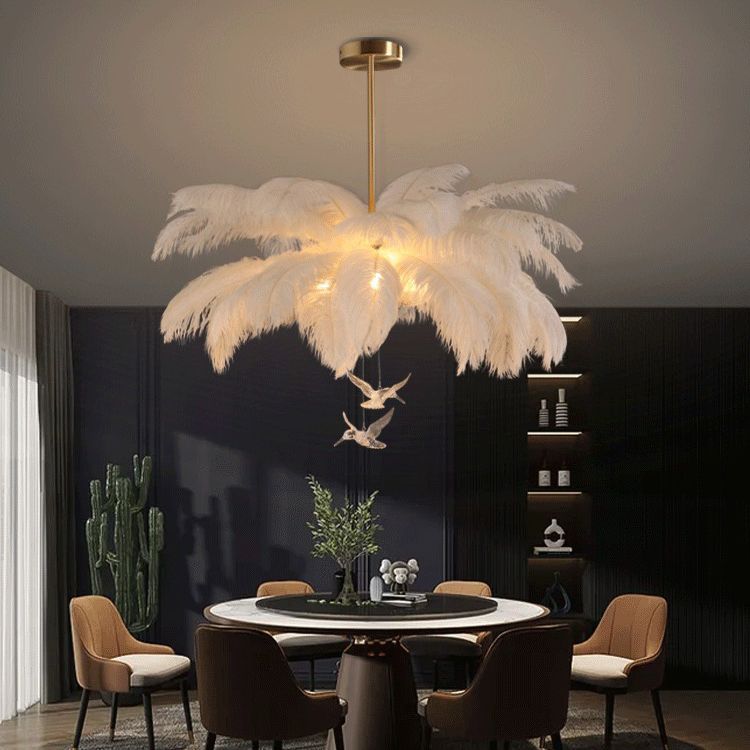 Hanglamp Bohemian met Veren Kap en Decoratieve Vogelhangers