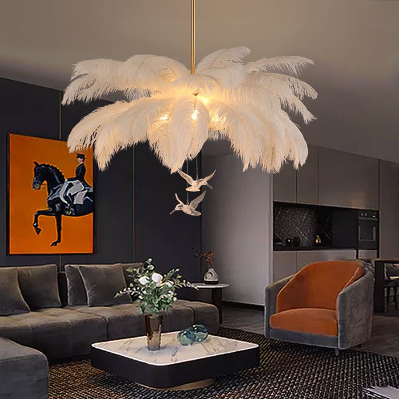 Hanglamp Bohemian met Veren Kap en Decoratieve Vogelhangers