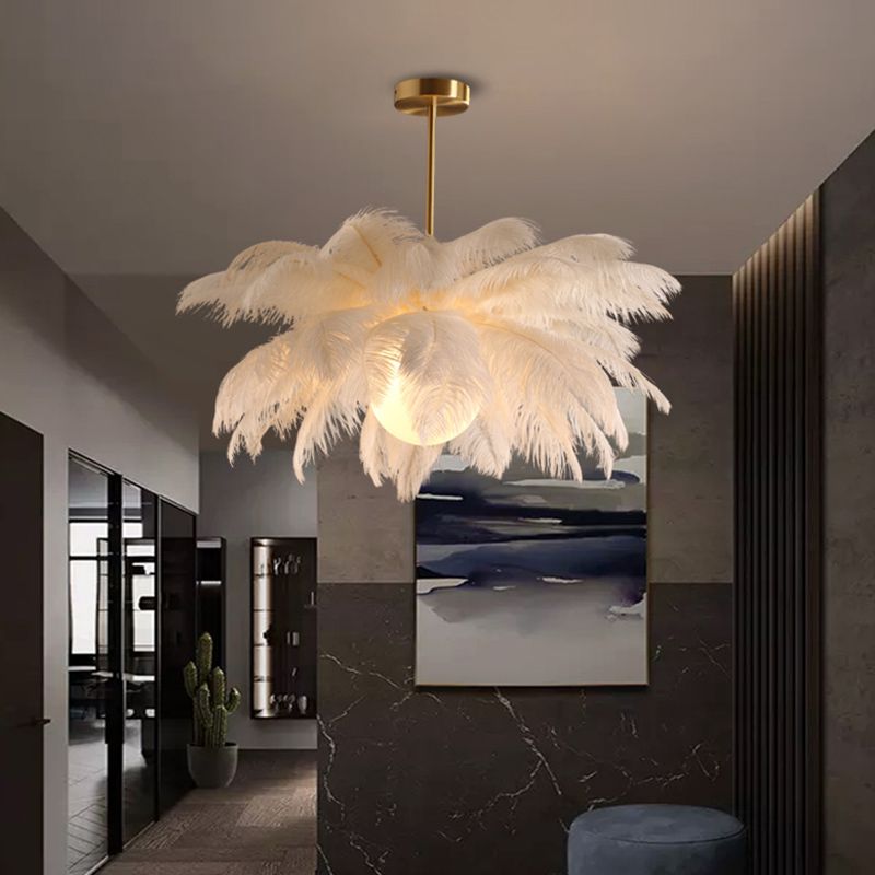 Hanglamp Bohemian met Veren Kap en Decoratieve Vogelhangers