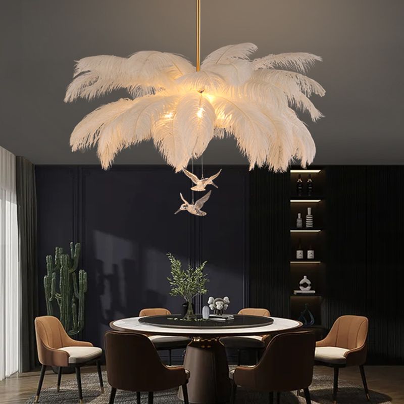 Hanglamp Bohemian met Veren Kap en Decoratieve Vogelhangers