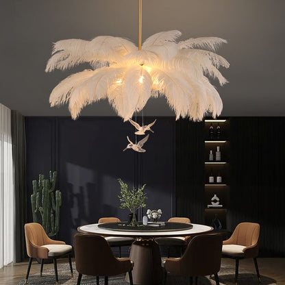 Hanglamp Bohemian met Veren Kap en Decoratieve Vogelhangers