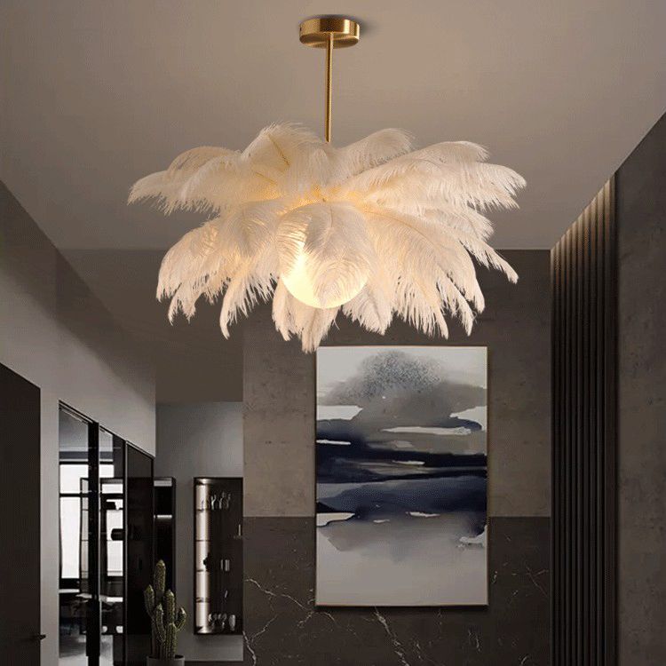 Hanglamp Bohemian met Veren Kap en Decoratieve Vogelhangers
