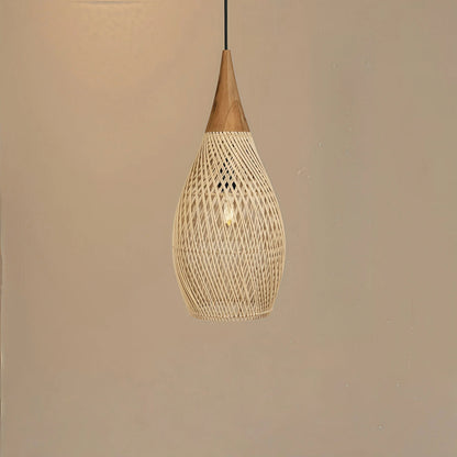 Hanglamp Bohemian Rotan met Houten Top en Gevlochten Kap