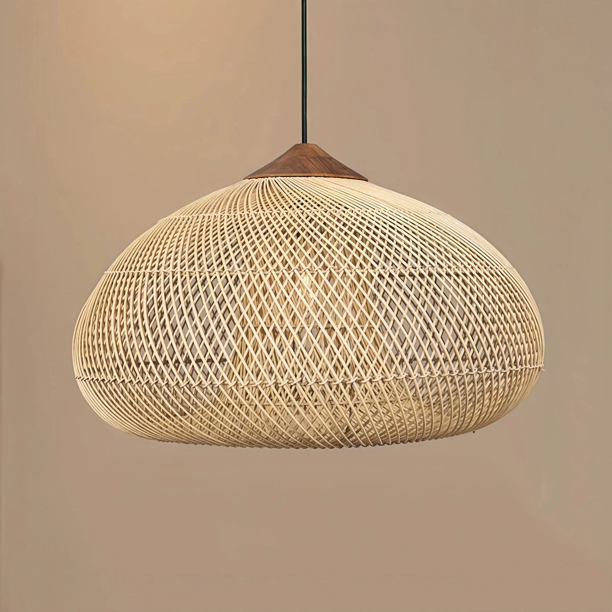 Hanglamp Bohemian Rotan met Houten Top en Gevlochten Kap
