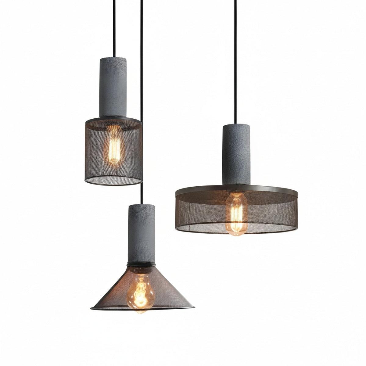 Hanglamp Industrieel met Betonnen Fitting en Metalen Gaaskap