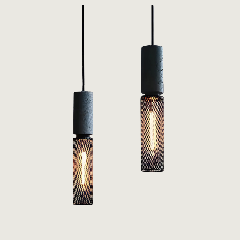 Hanglamp Industrieel met Betonnen Fitting en Metalen Gaaskap
