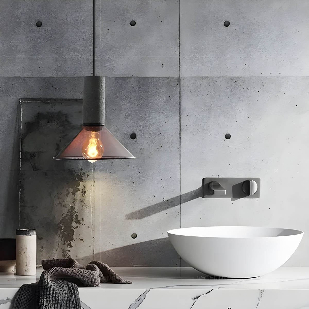 Hanglamp Industrieel met Betonnen Fitting en Metalen Gaaskap