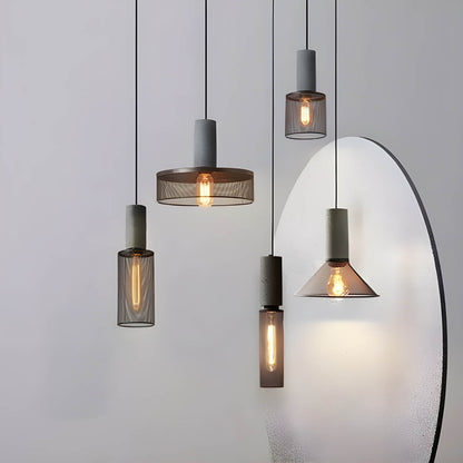 Hanglamp Industrieel met Betonnen Fitting en Metalen Gaaskap