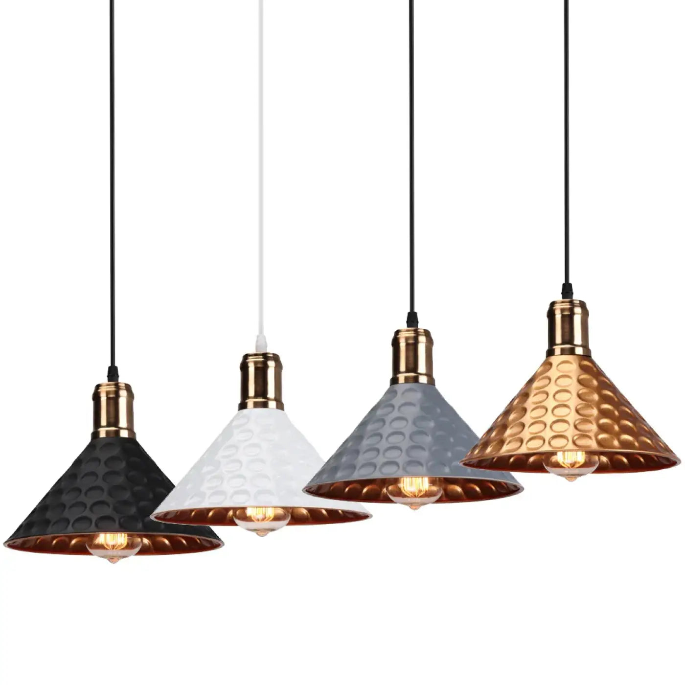 Hanglamp Industrieel met Gehamerde Kap en Koperen Fitting