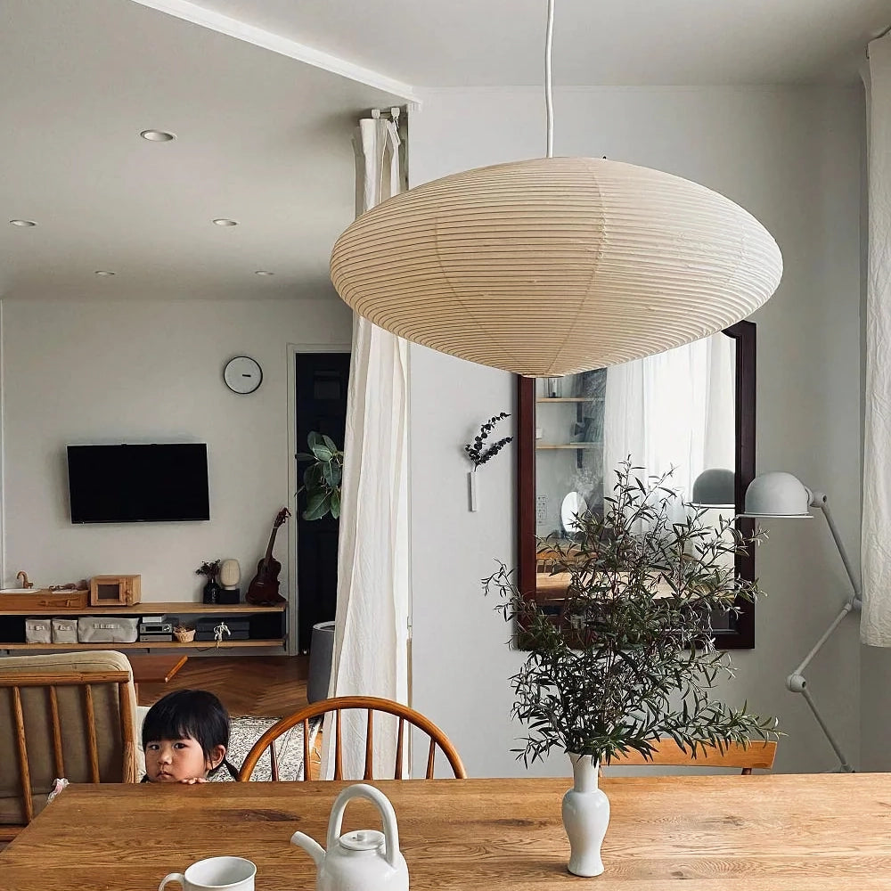 Hanglamp Japandi Washi Papier met Ovale Kap en Verstelbare Kabel