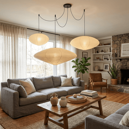 Hanglamp Japandi Washi Papier met Ovale Kap en Verstelbare Kabel