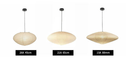 Hanglamp Japandi Washi Papier met Ovale Kap en Verstelbare Kabel