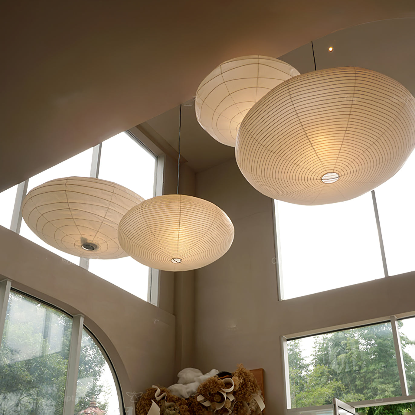 Hanglamp Japandi Washi Papier met Ovale Kap en Verstelbare Kabel