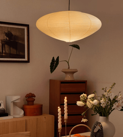 Hanglamp Japandi Washi Papier met Ovale Kap en Verstelbare Kabel