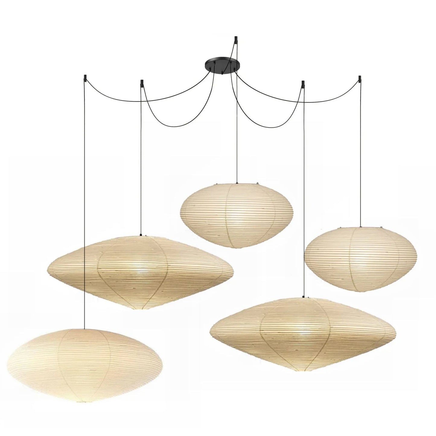 Hanglamp Japandi Washi Papier met Ovale Kap en Verstelbare Kabel