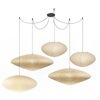 Hanglamp Japandi Washi Papier met Ovale Kap en Verstelbare Kabel