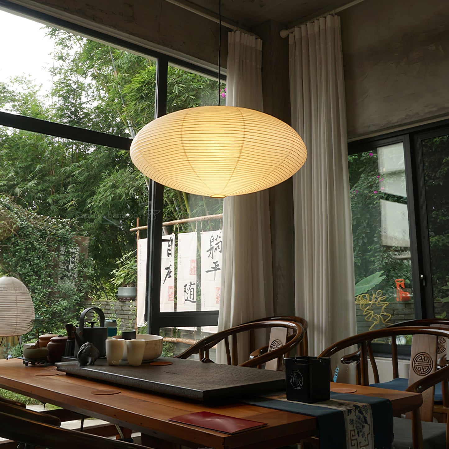 Hanglamp Japandi Washi Papier met Ovale Kap en Verstelbare Kabel