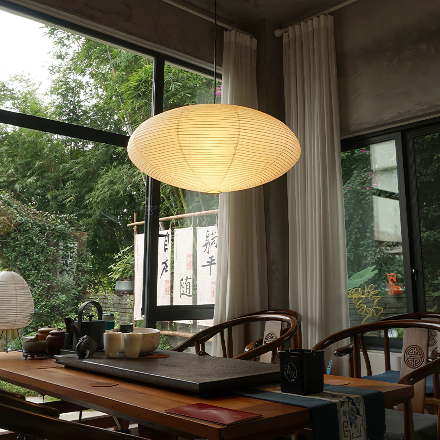 Hanglamp Japandi Washi Papier met Ovale Kap en Verstelbare Kabel