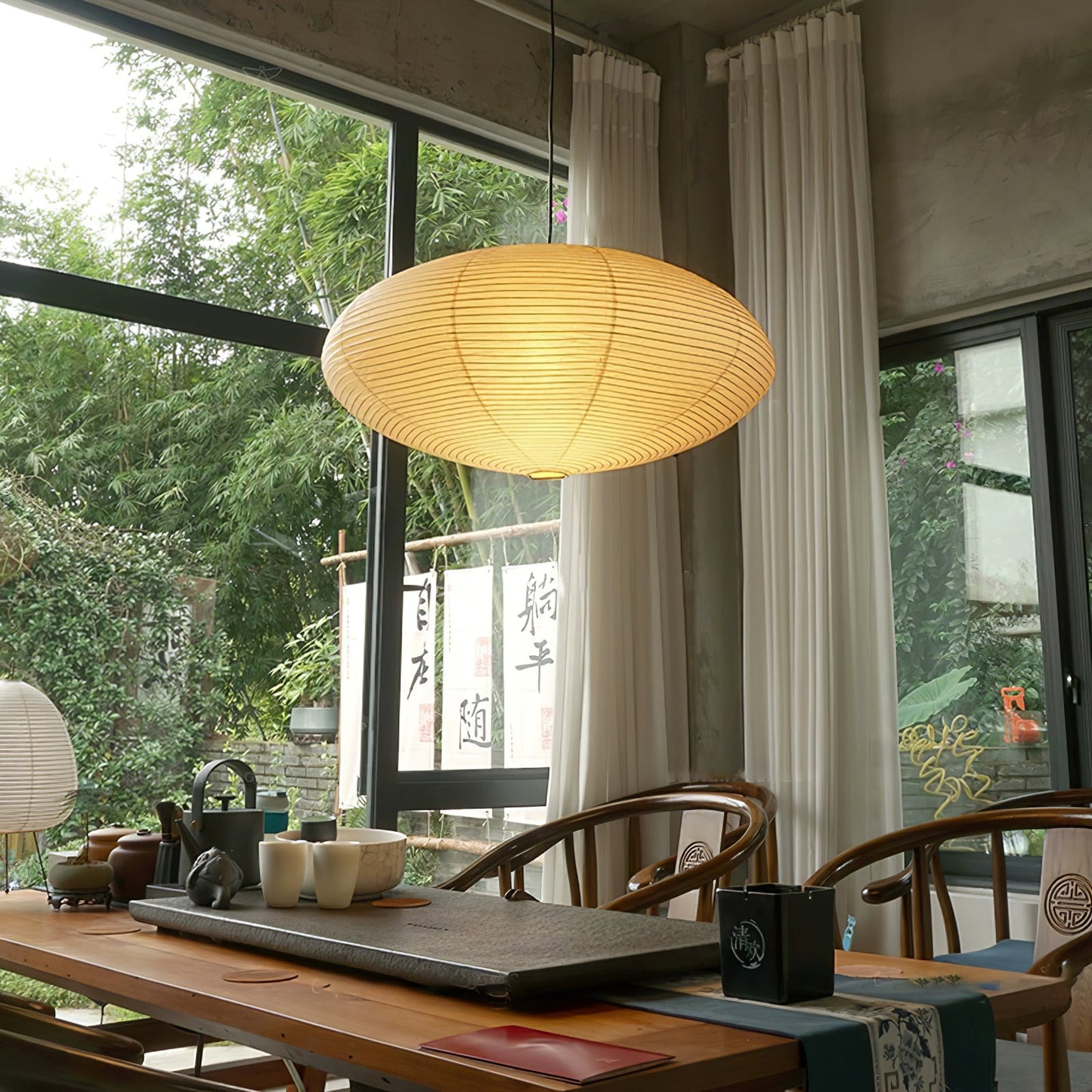 Hanglamp Japandi Washi Papier met Ovale Kap en Verstelbare Kabel